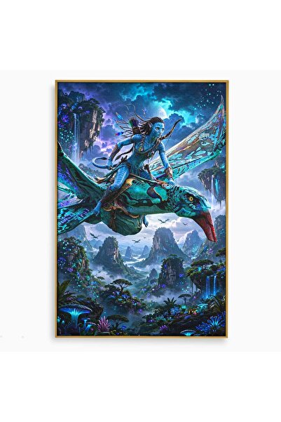 Luxcanva Tablou Canvas Neytiri 70x100 cm cu Rama Auriu Fantezie Aventura Avatar