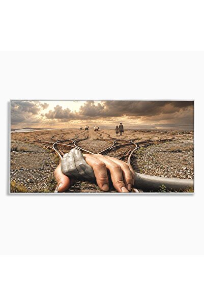 Luxcanva Tablou Canvas Mana Gigantica Pe Sinele De Tren 100x50 cm cu Rama Arg...