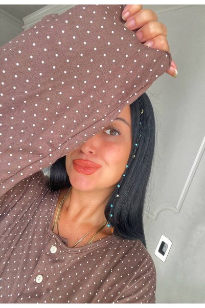 ByGamzeArman Brown Polka Dot Buttoned Front Long Sleeve Cotton Fabric Pajama Set
