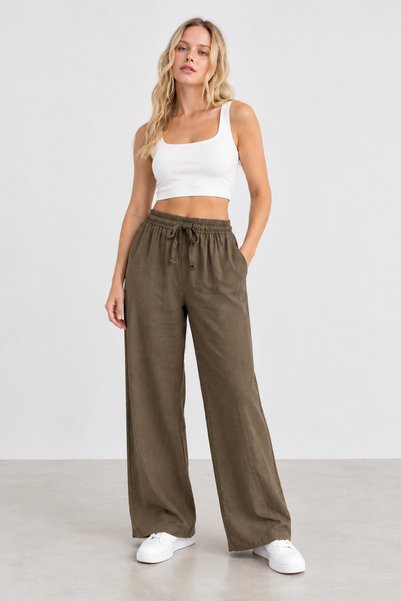 citycenterfashion Γυναικείο υφασμάτινο παντελόνι μοντάλ με ψηλή μέση, ελαστικ...