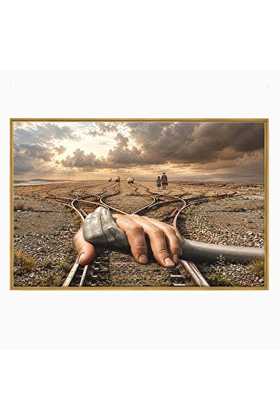 Luxcanva Tablou Canvas Mana Gigantica Pe Sinele De Tren 150x100 cm cu Rama Au...