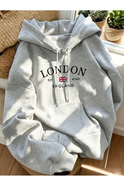 MITHRAS OUTDOORS Unisex Gray London Printed Hooded Sweatshirt Printed Premium...