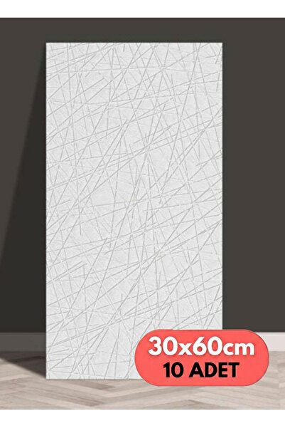 Bien Home 10 Adet, Yüksek Kalite Kabartmalı Dokulu Beyaz Tonlarında Gerçek Duvar Hissi Modern Çizgili Görünüm Desenli Pvc Mat Panel Kendinden Yapışkanlı Duvar Kaplaması Mat-8001, 30x60 CM