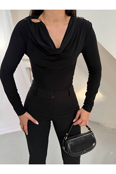 Butik Beyza Degaje Collar Accessories Sandy Stretchy Fabric Blouse