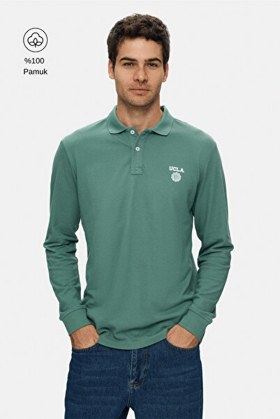 UCLA MAXWELL Adaçayı Yeşili Polo Yaka %100 Pamuk Baskılı Standard Fit Erkek S...