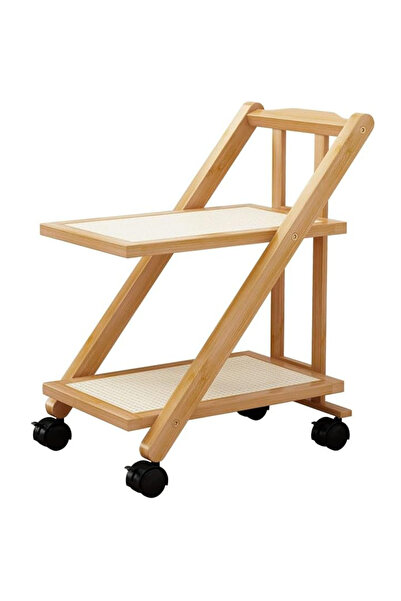 Generic Brand 2‑Tier / 3‑Tier Bamboo Rolling Side Table Cart, Folding Mobile ...