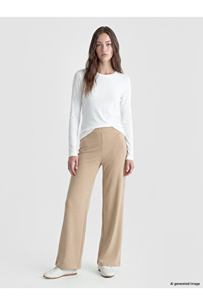 LC Waikiki Nevavm Lcw Modest Beige Interlock Plain Narrow & Slim Women's Swea...