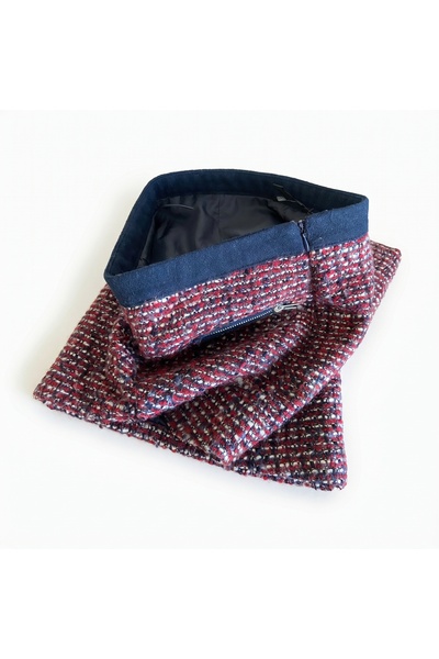 Zi Red Navy Blue Tweed Mini Skirt