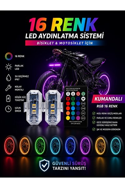LEO GROUP Kumandalı Rgb 16 Renk 2 Adet Led Drone Bisiklet Araç Çakarlı Torpid...