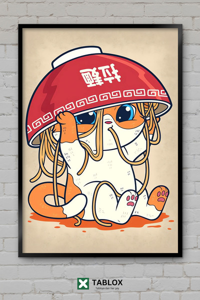 tablomaxtbx Cat Kedi Ramen Bowl Ιαπωνική αστεία αφίσα με κορνίζα Διακοσμητικό...