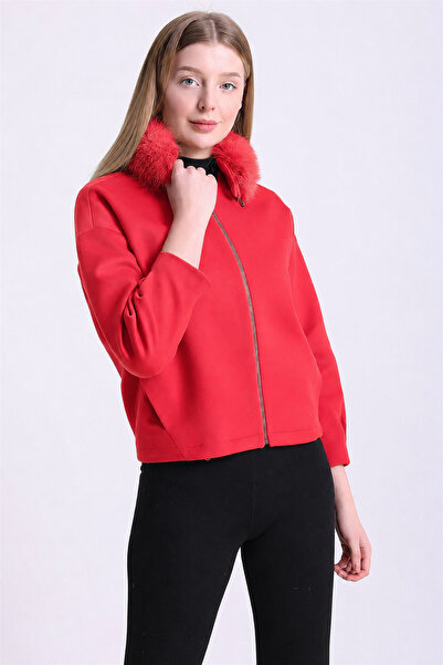 Leather Club Cashmere Jacket with Pomegranate Flower Fox Accessory