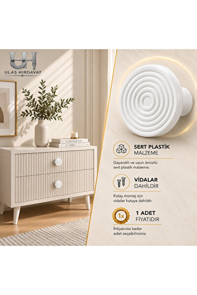 Ulaş Hırdavat Şık Tasarım Dekoratif Yuvarlak Çizgili Çekmece Kulpu Minimal Lü...