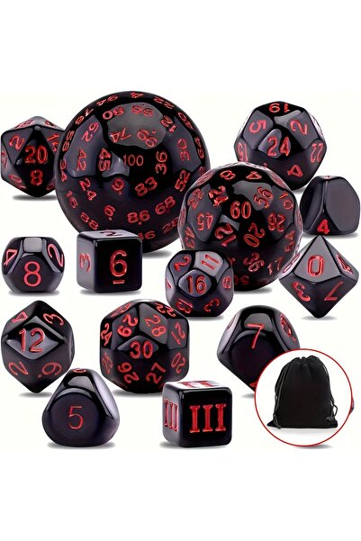 Choice Black Red DND Polyhedron D3-D100 Dice Set (15 Pieces) for Roleplaying ...