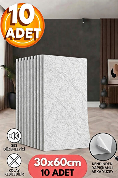 Bien Home 10 Adet, Yüksek Kalite Kabartmalı Dokulu Beyaz Tonlarında Gerçek Duvar Hissi Modern Çizgili Görünüm Desenli Pvc Mat Panel Kendinden Yapışkanlı Duvar Kaplaması Mat-8001, 30x60 CM
