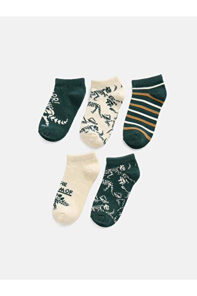 LC Waikiki Nevavm Khaki Patterned 5-Pack Boys' Bootie Socks with a Difference