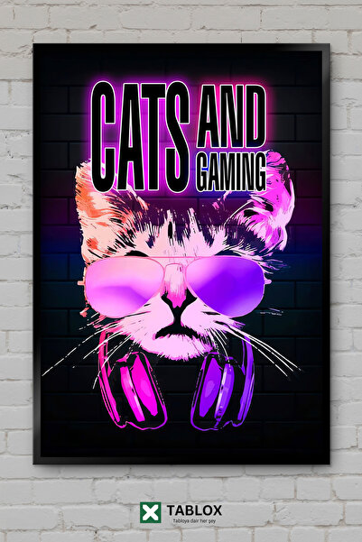 tablomaxtbx Cats and Gaming Poster Cat Gaming Gamer Cute Framed Decorative Md...