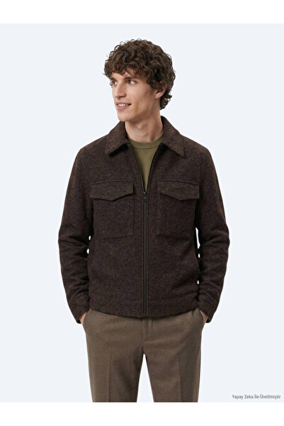 Kip Brown Regular Fit Shirt Collar Casual Woven Coat