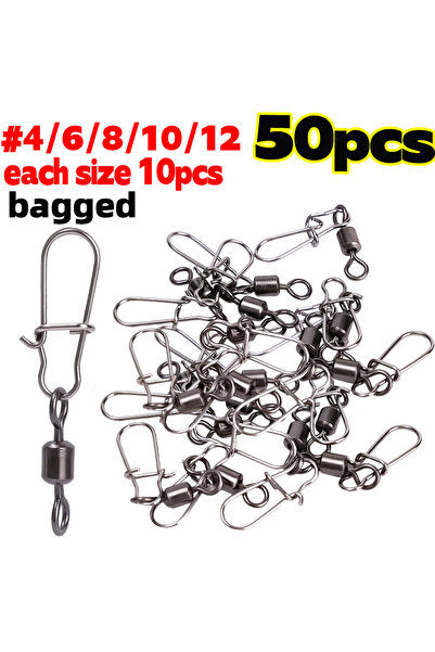 Choice 50PCs #4/6/8/10/12 Fishing Connector Pin Bearing Rolling Swivel Stainl...