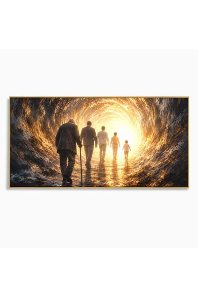 Luxcanva Tablou Canvas Calatoria Vietii 140x70 cm cu Rama Auriu Tunel Lumina ...