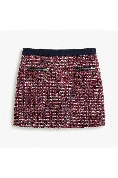 Zi Red Navy Blue Tweed Mini Skirt