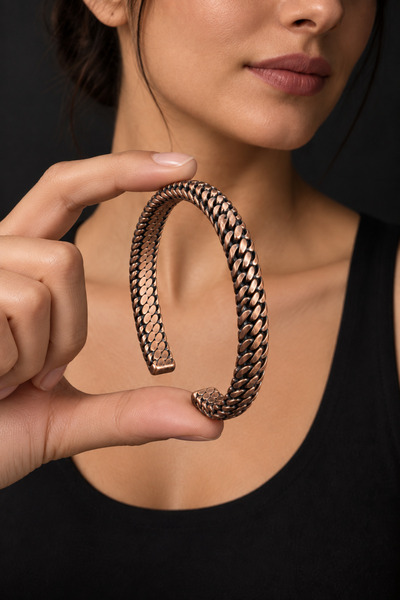 İyyaKee Antique Braided 100% Pure Copper Women's and Men's Open-Ended Handcuff Bracelet