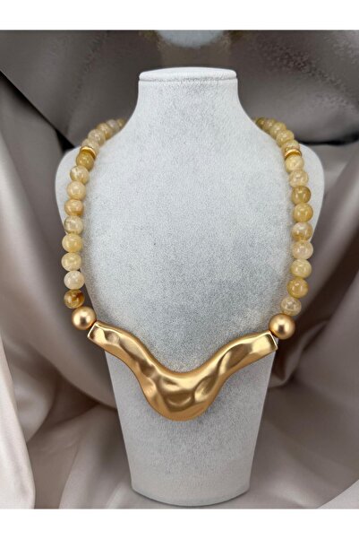 ZS Aksesuar Eye-Catching Natural Stone Gold Necklace – Modern Design Statemen...
