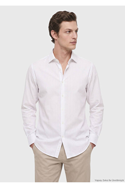 Ramsey White Striped Regular Fit Long Woven Classic 100% Cotton Shirt