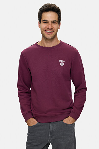 UCLA Valley Burgundy Crew Neck Cotton Printed Standard Fit Men's Sweatshirt