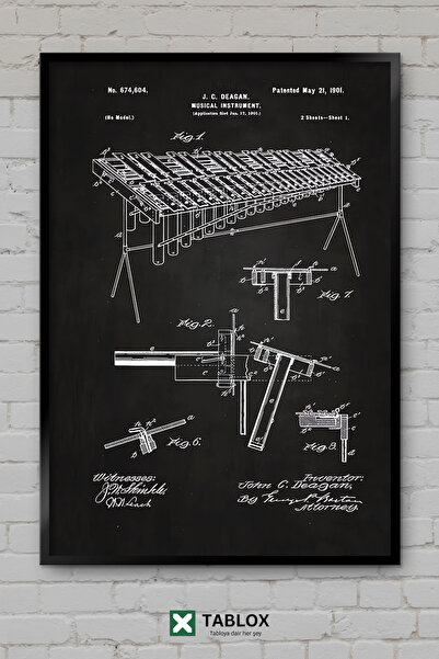 tablomaxtbx Xylophone Ksilofon Patent Vintage Μουσική Αφίσα με Κορνίζα Διακοσ...