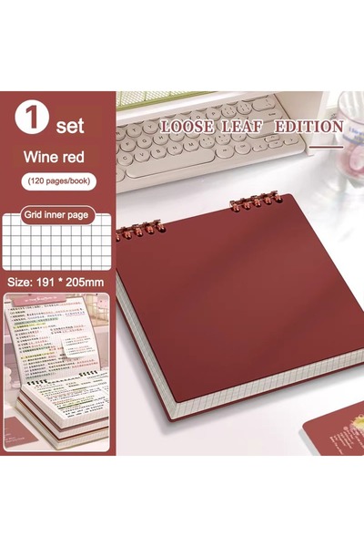Choice Wine Red Multifunctional 120 Pages Loose-leaf Notebook Color Detachabl...