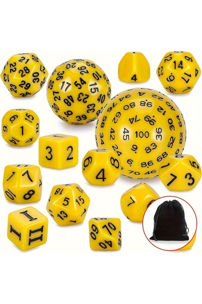 Choice Yellow Black DND Polyhedron D3-D100 Dice Set (15 Pieces) for Roleplayi...