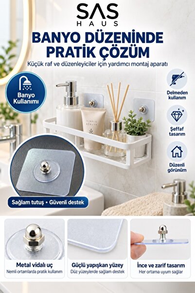 Sas Haus 1 Adet Delmeden Yapışkanlı Vidalı Askı Şeffaf Çerçeve Tablo Raf Tutu...