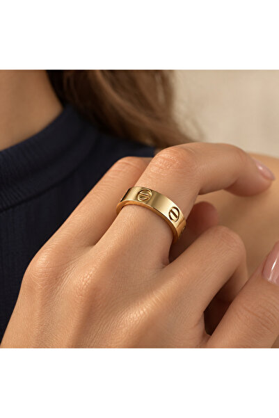 nerora Stainless Steel Gold Ring Flat Thick (Guaranteed Not to Tarnish)