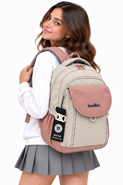 Harmela Water Resistant Fabric Daily Lightweight School Backpack 2602 Beige-P...