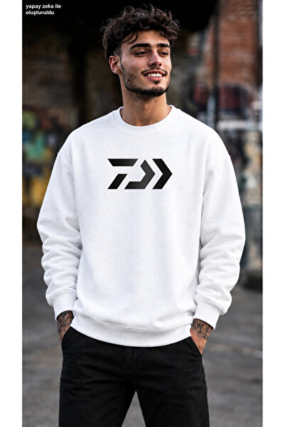 caddekombin Men's Geometric Daiwa Style Logo Printed Crew Neck Casual Regular...