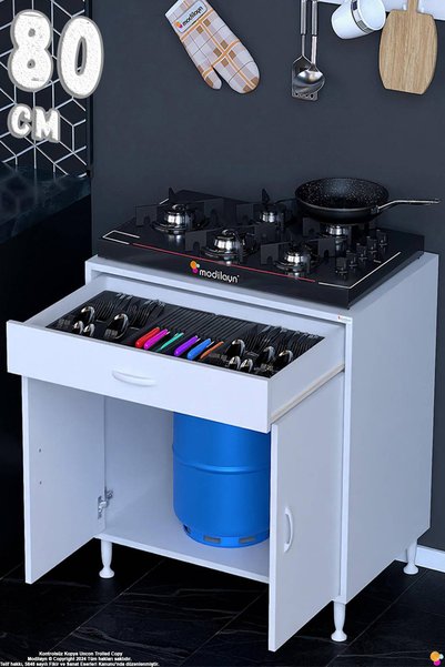 Modilayn (XXXL) DOQU Modüler Mutfak 80 cm Ocak Altı Dolabı - Çekmece, Kapak v...