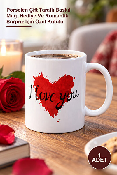 Yenilig 1 Κούπα με σχέδιο I Love You - Πορσελάνινη κούπα με διπλή πλευρική εκ...