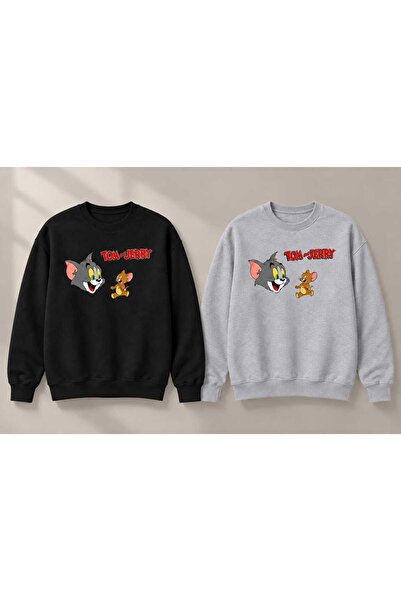 2'li TOM - JERRY Baskılı Unisex Penye Sweatshirt