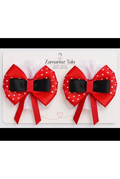 zamansız takı 🎀   مشبك فيونكة أحمر منقط