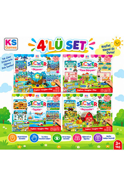 Ks Games Tak Çıkar Sticker Aktivite Kitabı 4’lü Set – Okyanus, Oyun Dünyam, T...