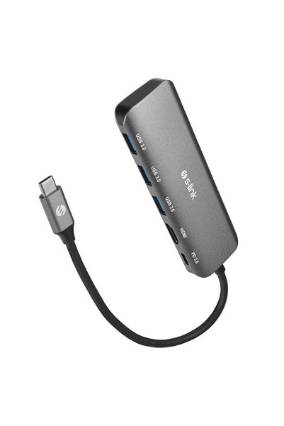 S-LINK SWV-USBC030 HDMI 4K 30Hz Gri Metal Type-C to 3-USB3.0 6 in 1 1xPD Şarj, 1xUSB-C Adaptör
