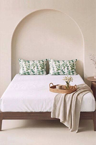 Rivaİstanbul White Eucalyptus Double Elastic Bed Sheet Set 160X200 cm - 3 Pieces