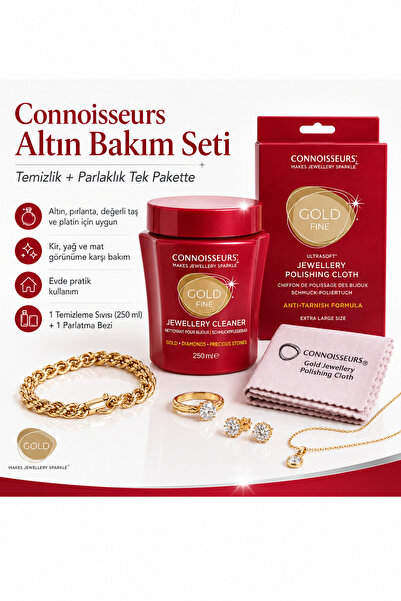 Connoisseurs Altın Temizleme Sıvısı ve Altın Parlatma Bezi Seti – 250 ml Altı...