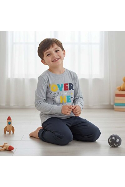 BONBON Boys' Cotton over the Moon Printed Long Sleeve 2-Piece Set Cb1086