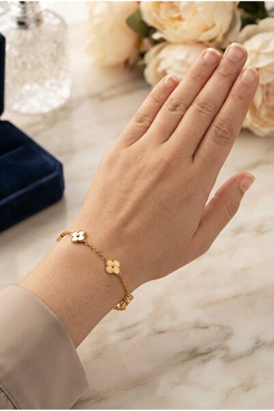 Kadın Yonca Model Gold Kararmaz Çelik Bileklik