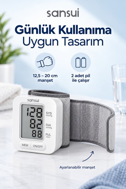 SANSUI Türkçe Konuşan Bilekten Ölçen Dijital Tansiyon Aleti