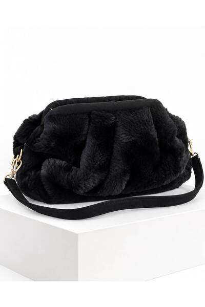 SHINELUC LUCIA Peluş Siyah Renk Kadın Çanta Yumuşak Dokulu Omuz ve Clutch El ...