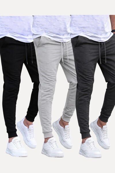 SURMARİ Set of 3 Unisex Regular Fit Ribbed Leggings in Black, Gray, Navy Blue...