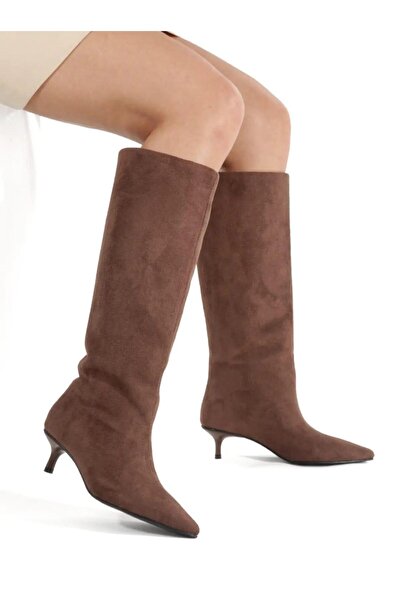 SEREL35SHOES Women's Zipperless Pull-On Boots with Studded Heel, Stitched Hee...