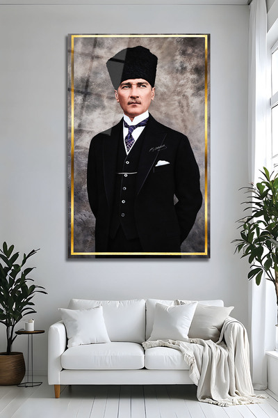 Parıltı Yayınları Kalpaklı Mustafa Kemal Atatürk Portresi Cam Tablo Modern Sa...